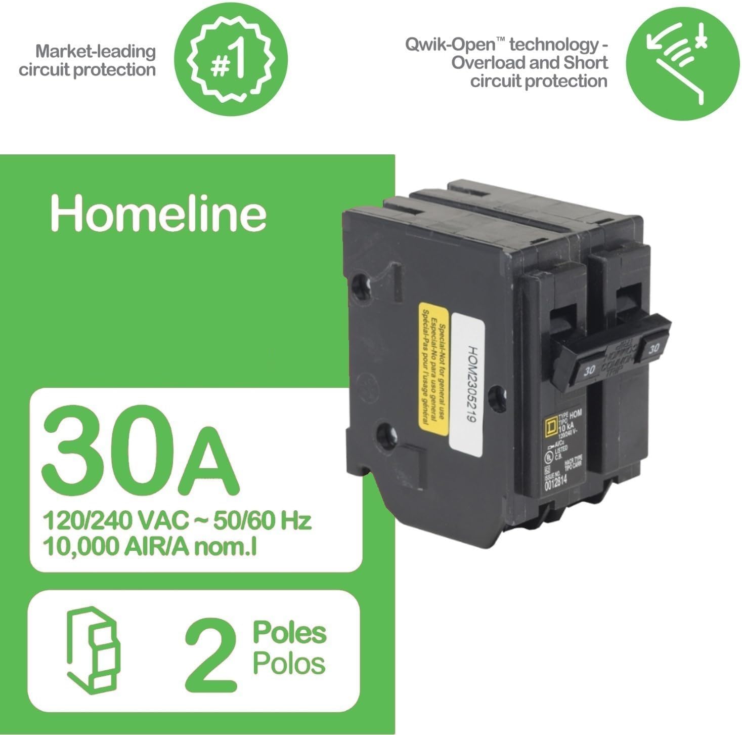 Square D HomeLine 30 amps Surge 2-Pole Circuit Breaker - Image 6